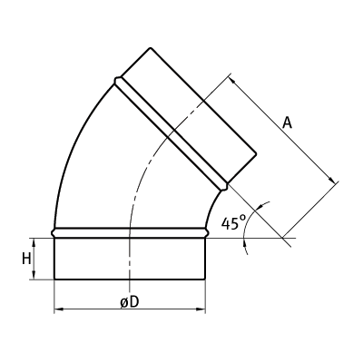 Kolano tłoczone 45 stopni - rysunek