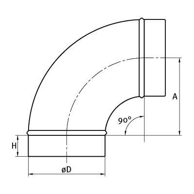 Kolano tłoczone 90 stopni - rysunek